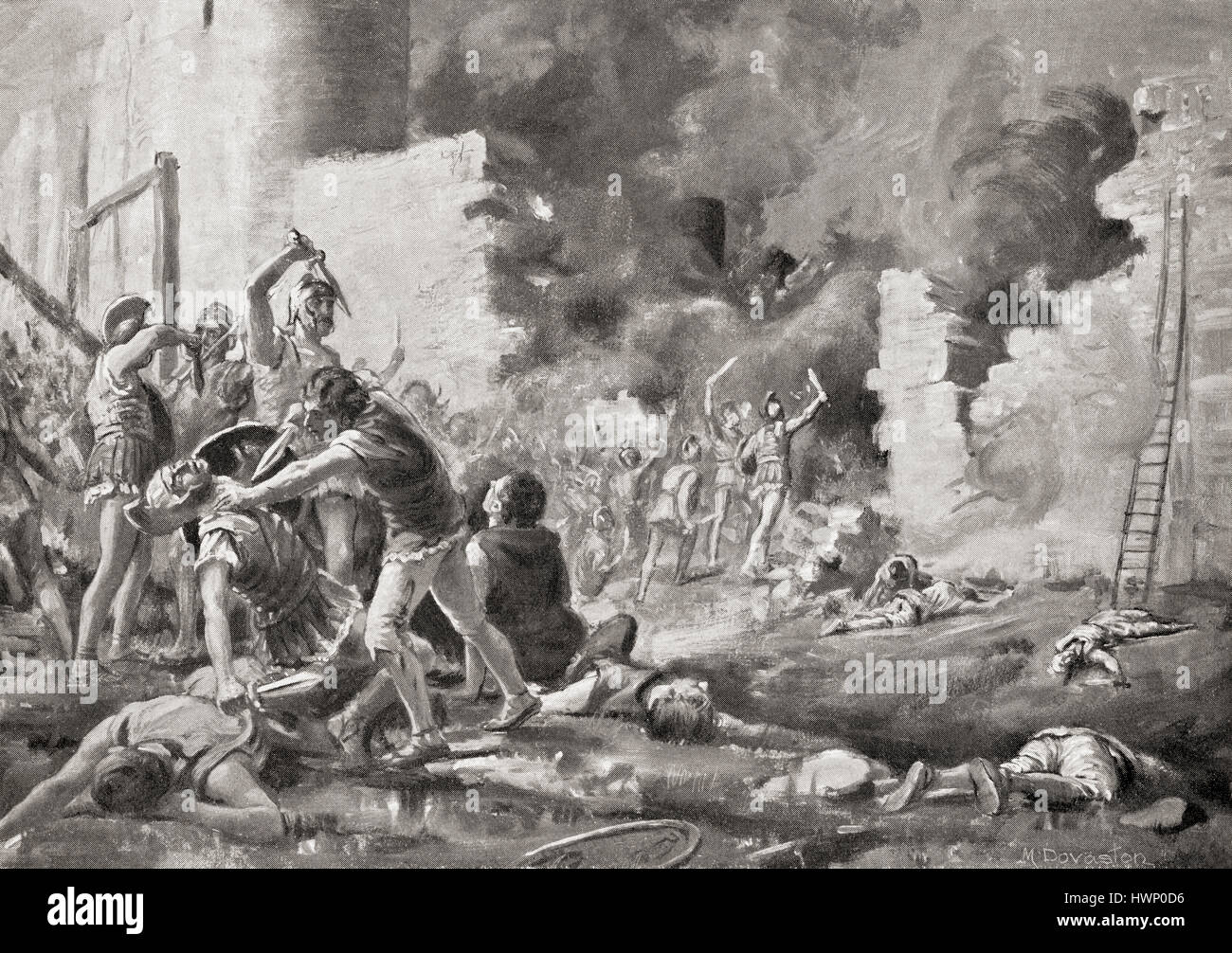 Der Fall des Saguntum, Valencia, Spanien, nachdem er durch Hannibal, 219 v. Chr. belagert. Nach dem Gemälde von Margaret Dovaston, (1884-1954). Von Hutchinson's Geschichte der Nationen, veröffentlicht 1915. Stockfoto