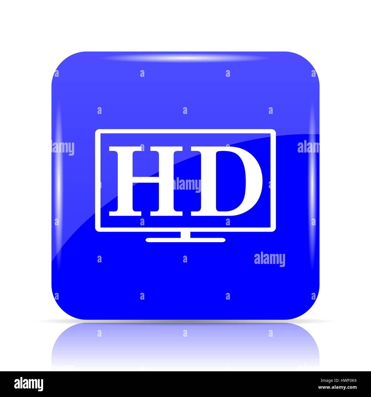 HD-TV, blaue Website Symbolschaltfläche auf weißem Hintergrund. Stockfoto