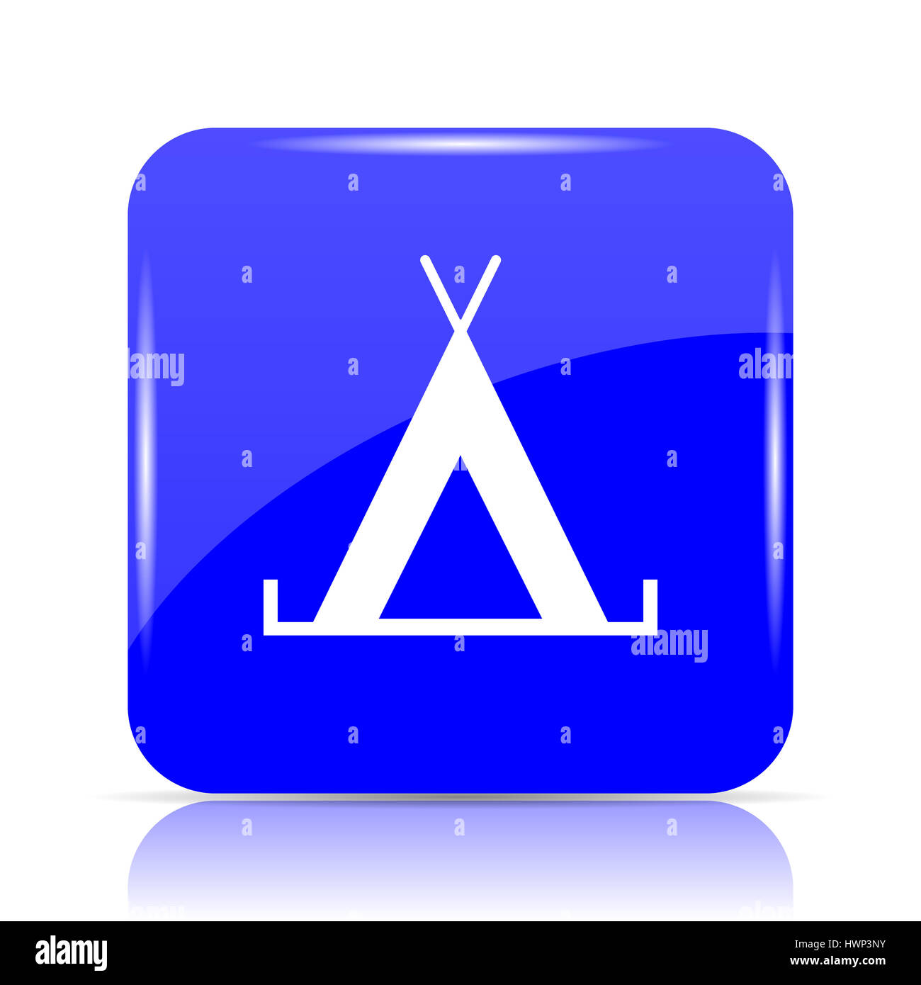 Zelt, blaue Website Symbolschaltfläche auf weißem Hintergrund. Stockfoto