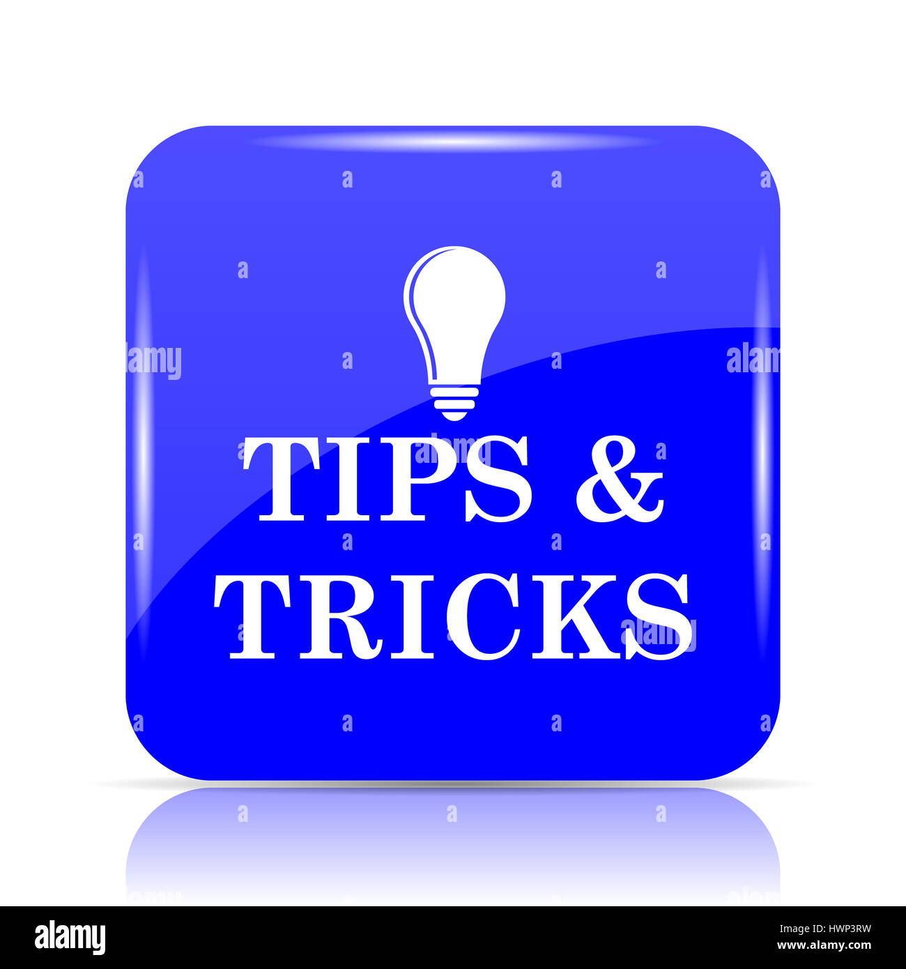 Tipps und tricks, blaue Website Symbolschaltfläche auf weißem Hintergrund. Stockfoto