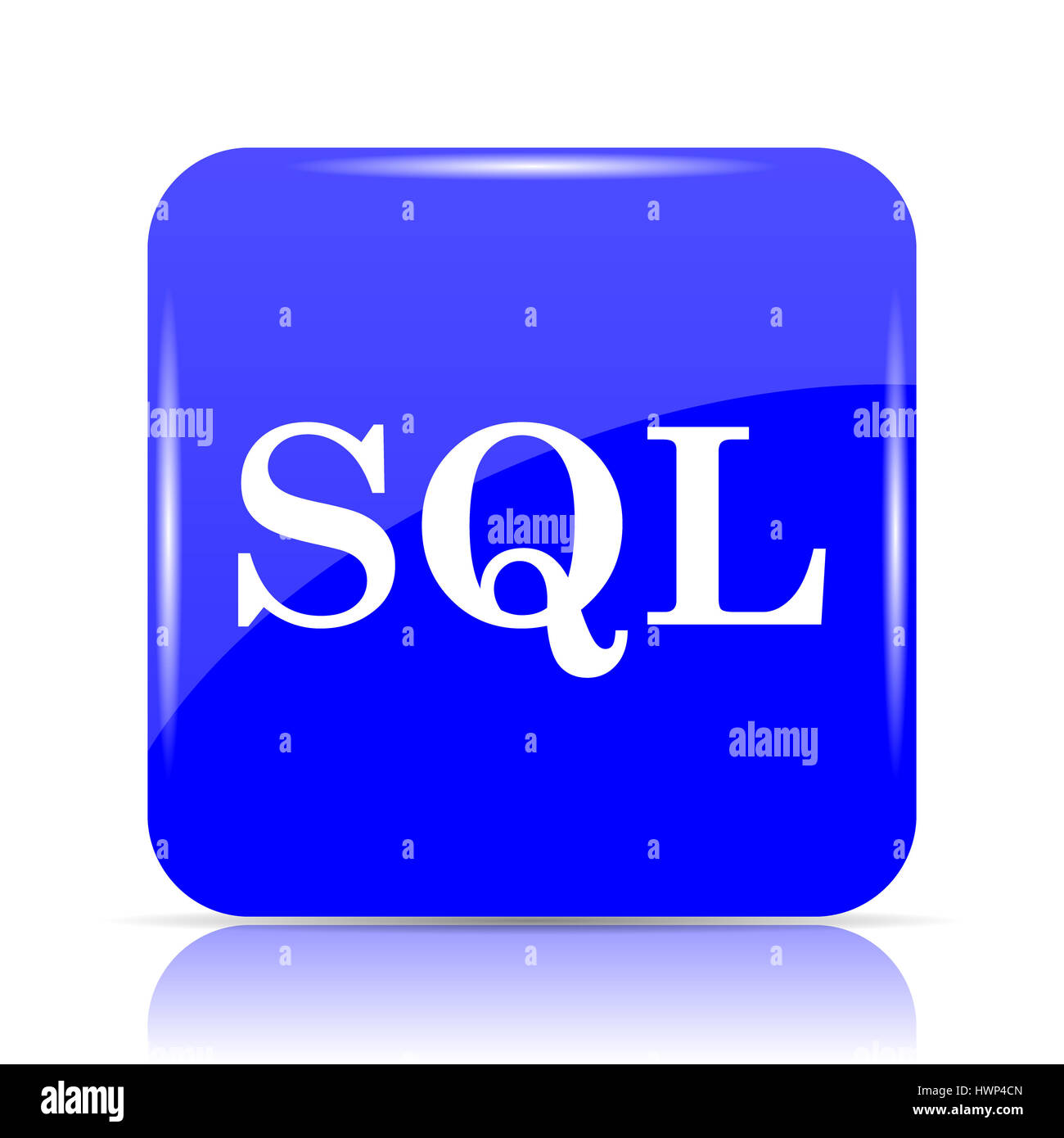 SQL, blaue Website Symbolschaltfläche auf weißem Hintergrund. Stockfoto