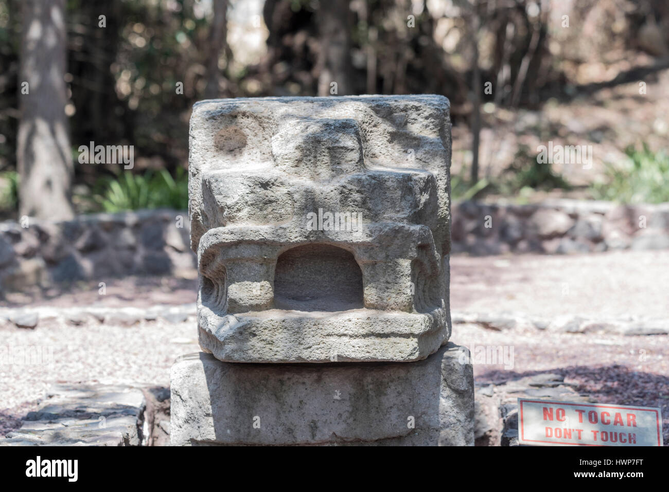 Eine große geschnitzte Jaguar Head bei Teotichuacan Stockfoto