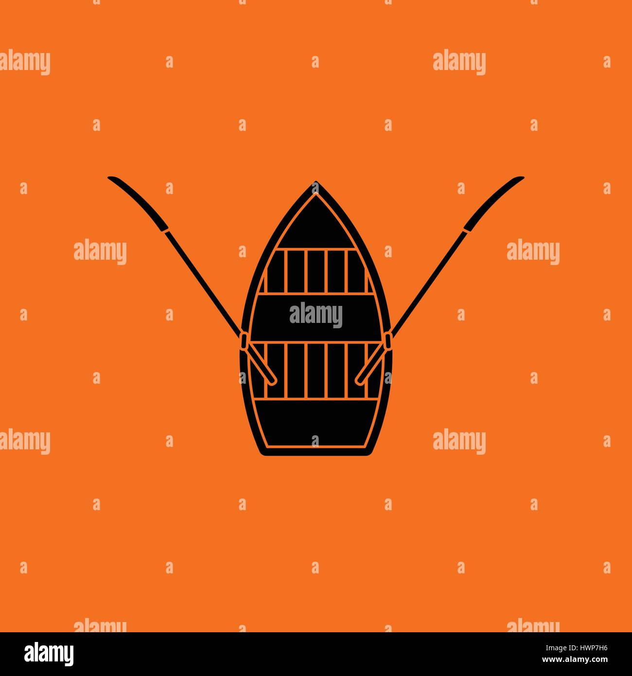 Paddel-Boot-Symbol. Orangefarbenen Hintergrund mit schwarz. Vektor-Illustration. Stock Vektor