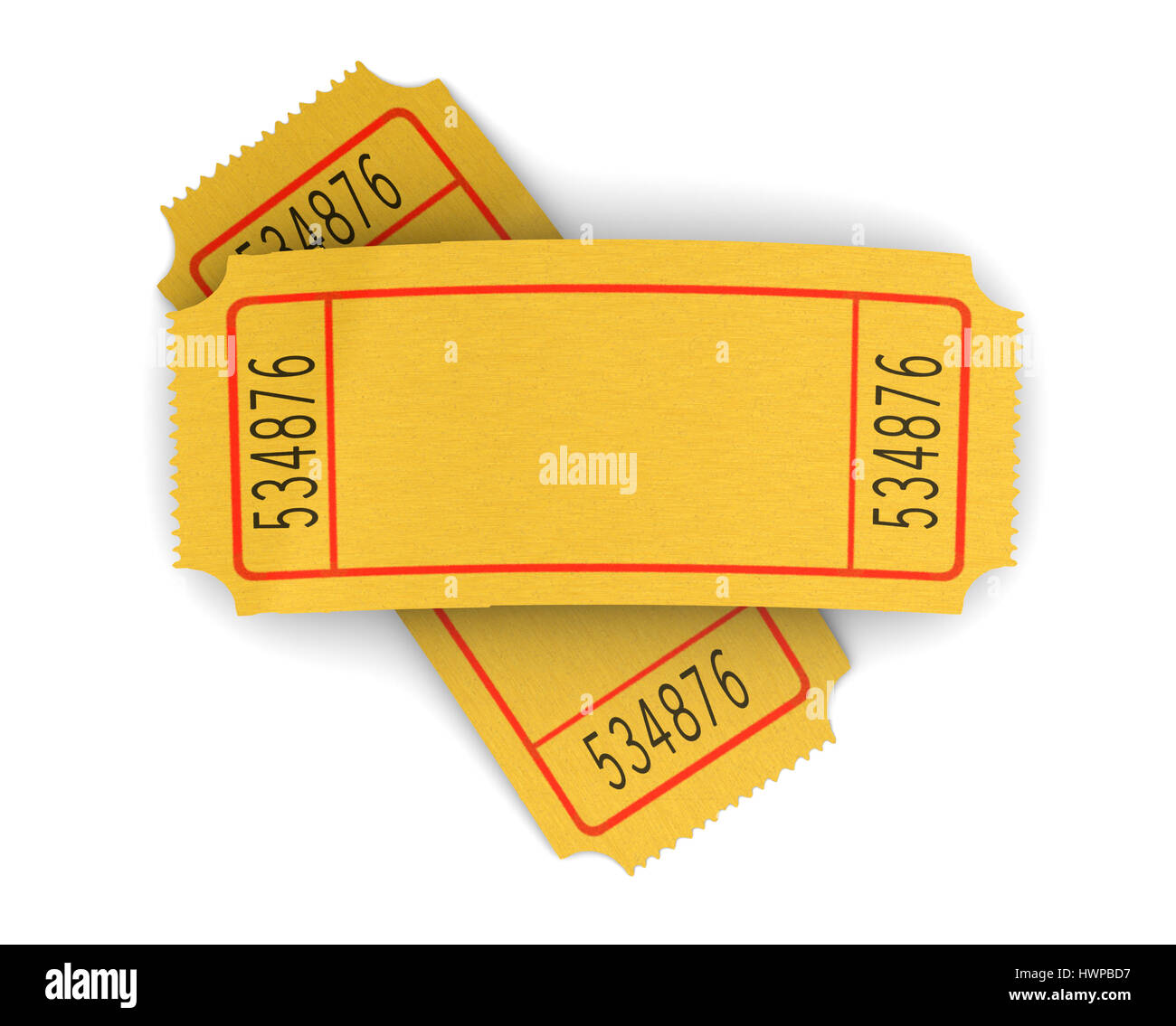 3D Illustration von zwei leere Kinokarten auf weißem Hintergrund Stockfoto