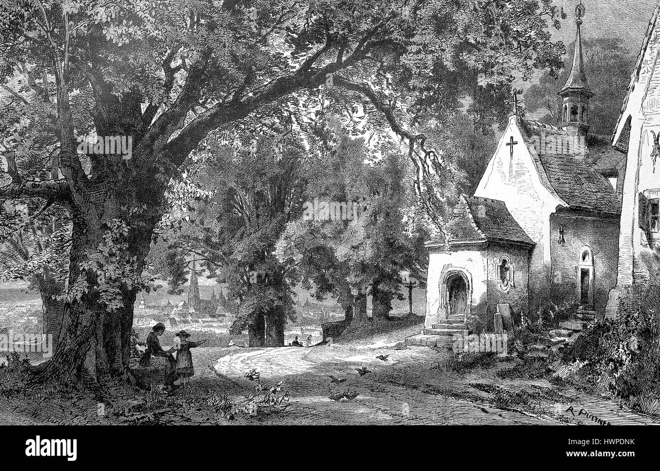 Lorettokapelle in Freiburg Im Breisgau, zählt die Lorettokapelle auf der Freiburger Lorettoberg viele Imitationen der Casa Santa, Deutschland, Reproduktion einer original Holzschnitt aus dem Jahr 1882, digital verbessert Stockfoto