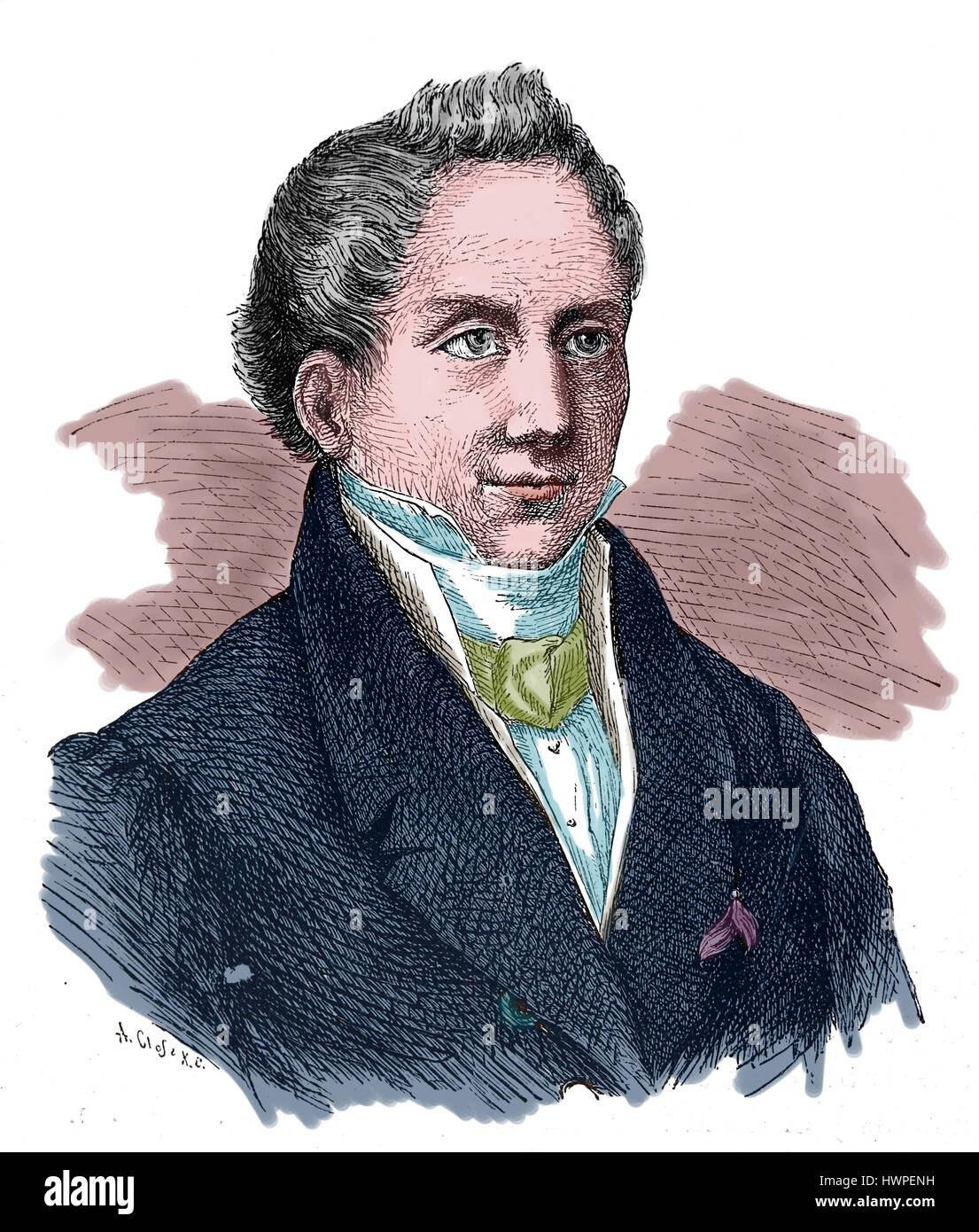 Friedrich Schlegel (1772-1829). Deutscher Dichter und Philosoph. Porträt. Kupferstich, 1883. Farbe. Stockfoto