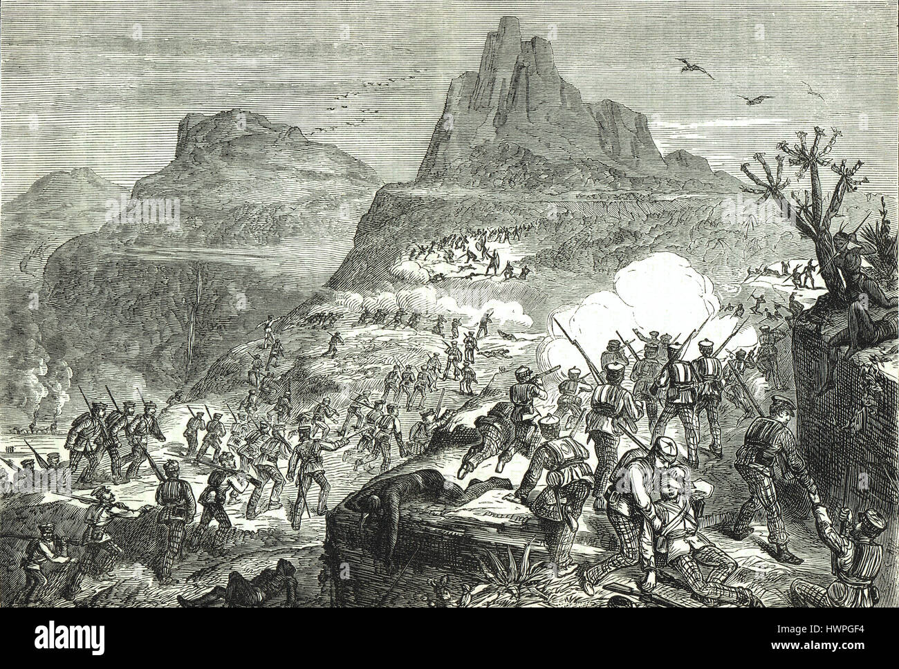 Angriff auf native Positionen während der Kaffir-Krieg-1852 Stockfoto