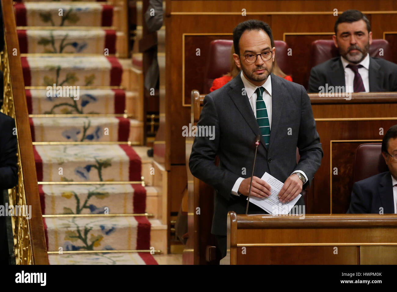 Madrid, Spanien. 22. März 2017. PSOE Hernando während einer ordentlichen Tagung im spanischen Parlament in Madrid, am Mittwoch 22 März 2017. Bildnachweis: Gtres Información Más lokalen on-line S.L./Alamy Live News Stockfoto