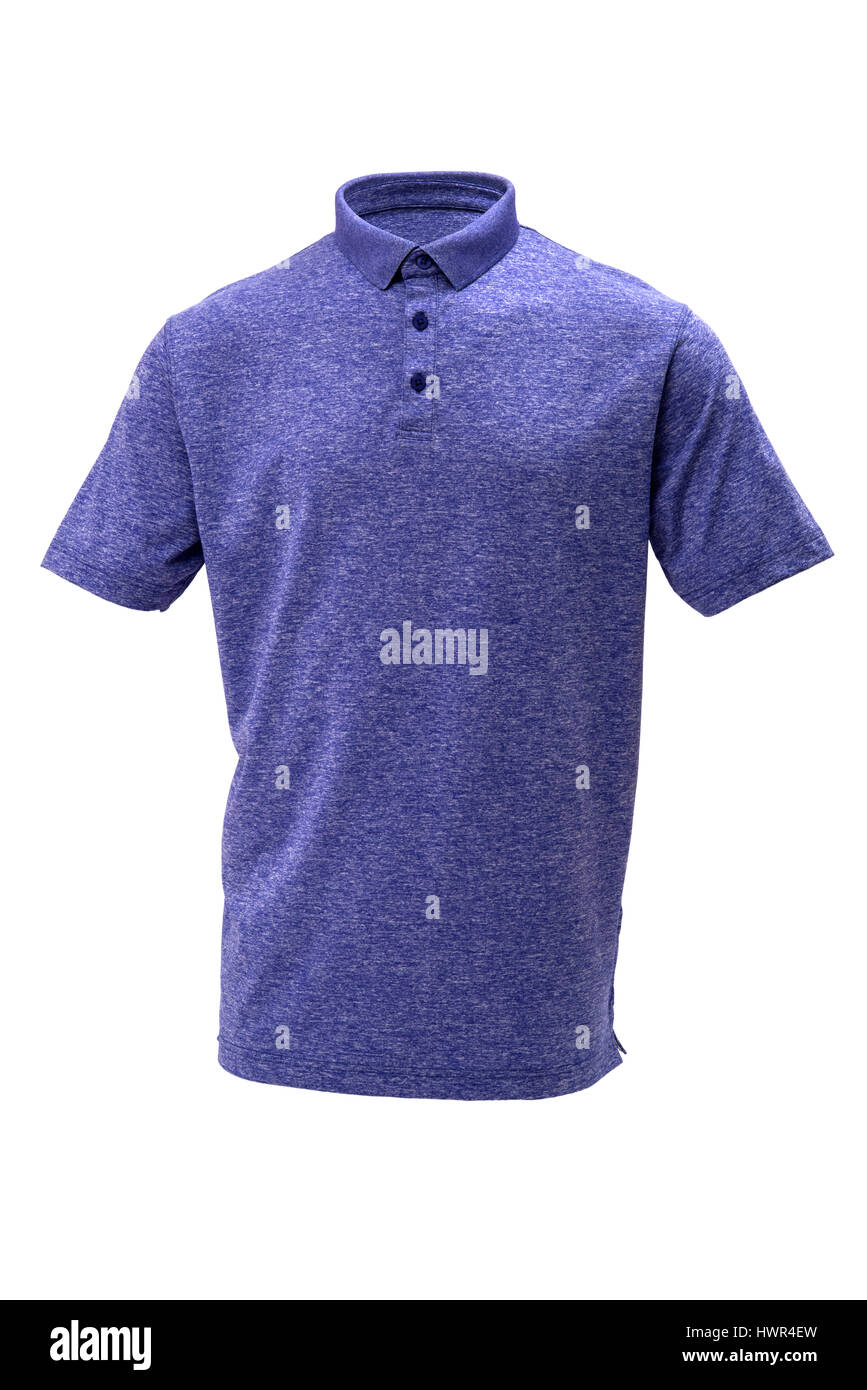 Blaue und weiße Golf Shirts für Mann oder Frau auf weißem Hintergrund Stockfoto