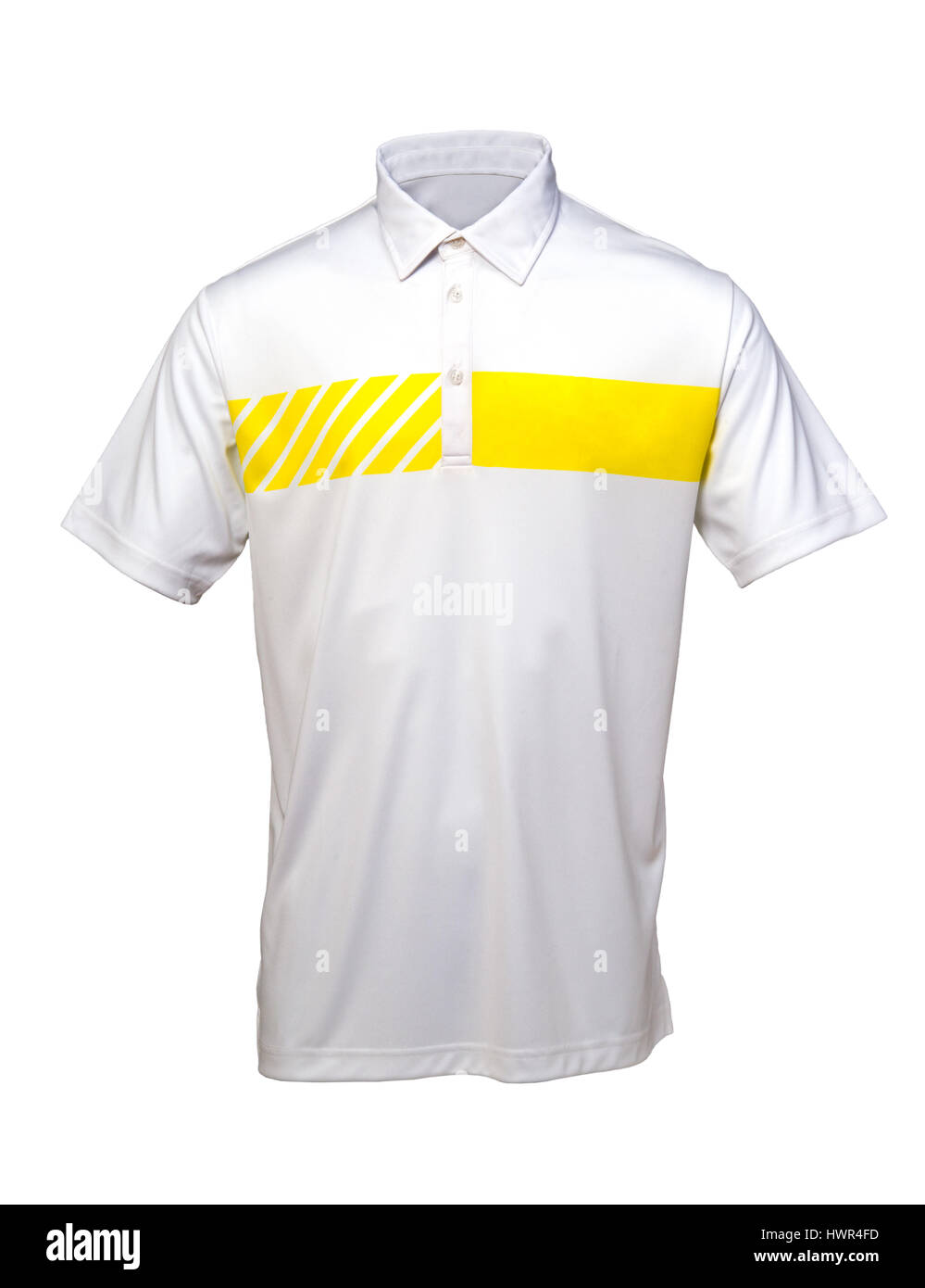 Weißen und gelben Golf Shirts für Mann oder Frau auf weißem Hintergrund Stockfoto