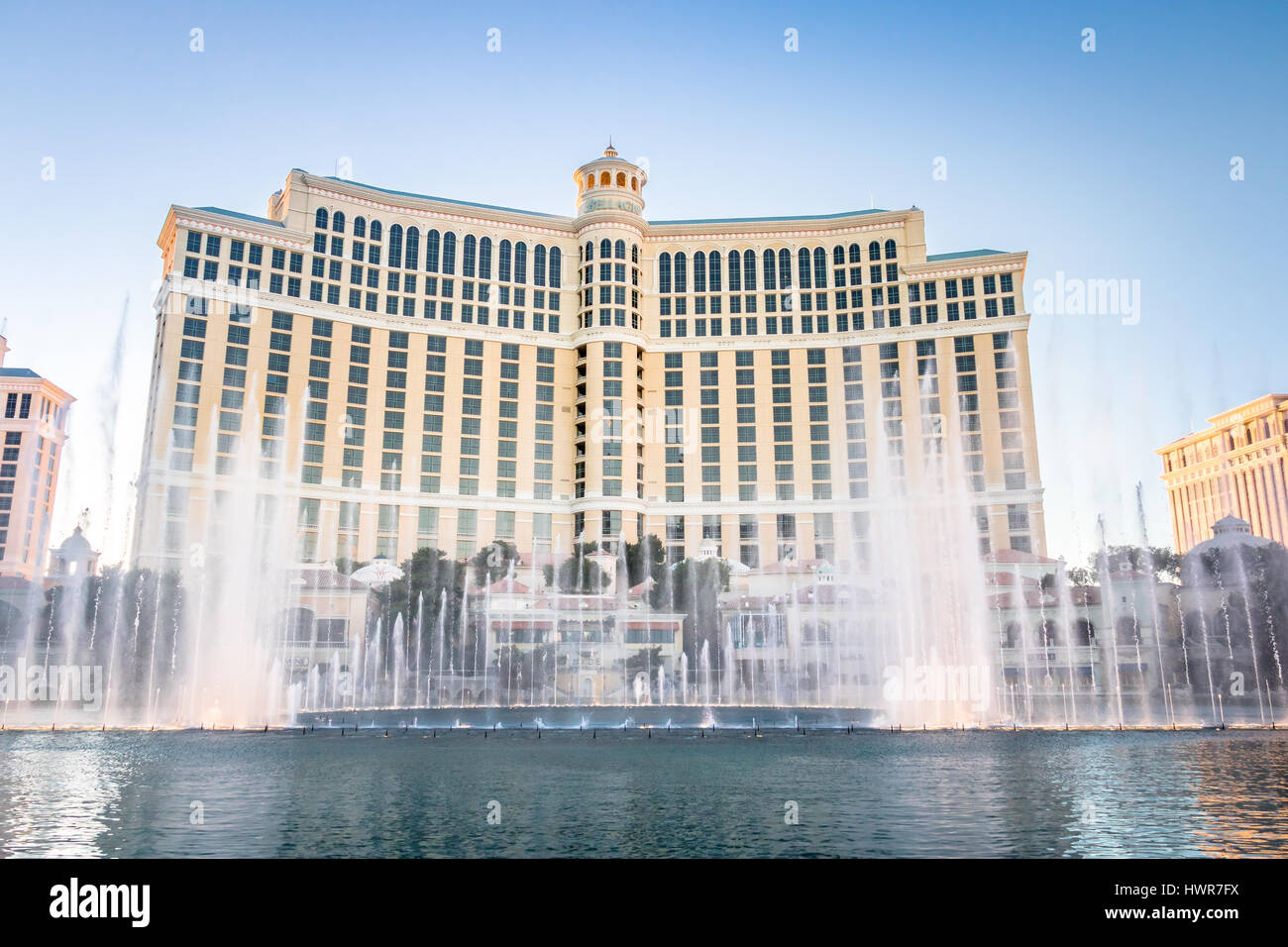 Tanzende Fontänen im Bellagio Hotel Casino - Las Vegas, Nevada, USA Stockfoto