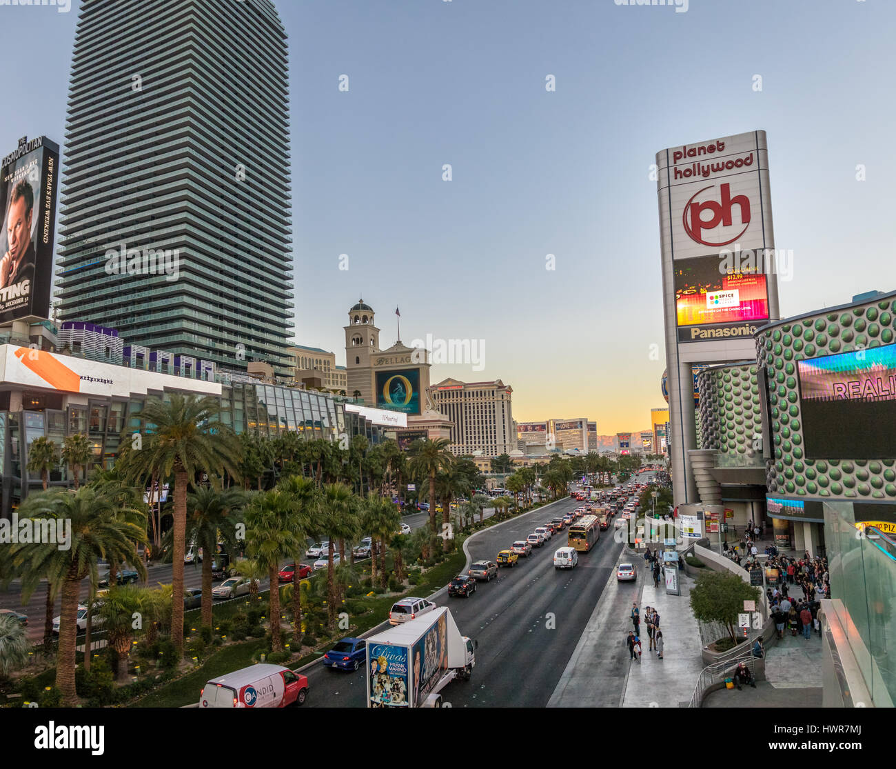 Las Vegas Strip bei Sonnenuntergang - Las Vegas, Nevada, USA Stockfoto