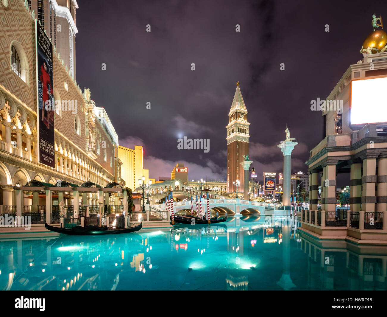 Grand Canal des Venetian Hotel Casino in der Nacht - Las Vegas, Nevada, USA Stockfoto