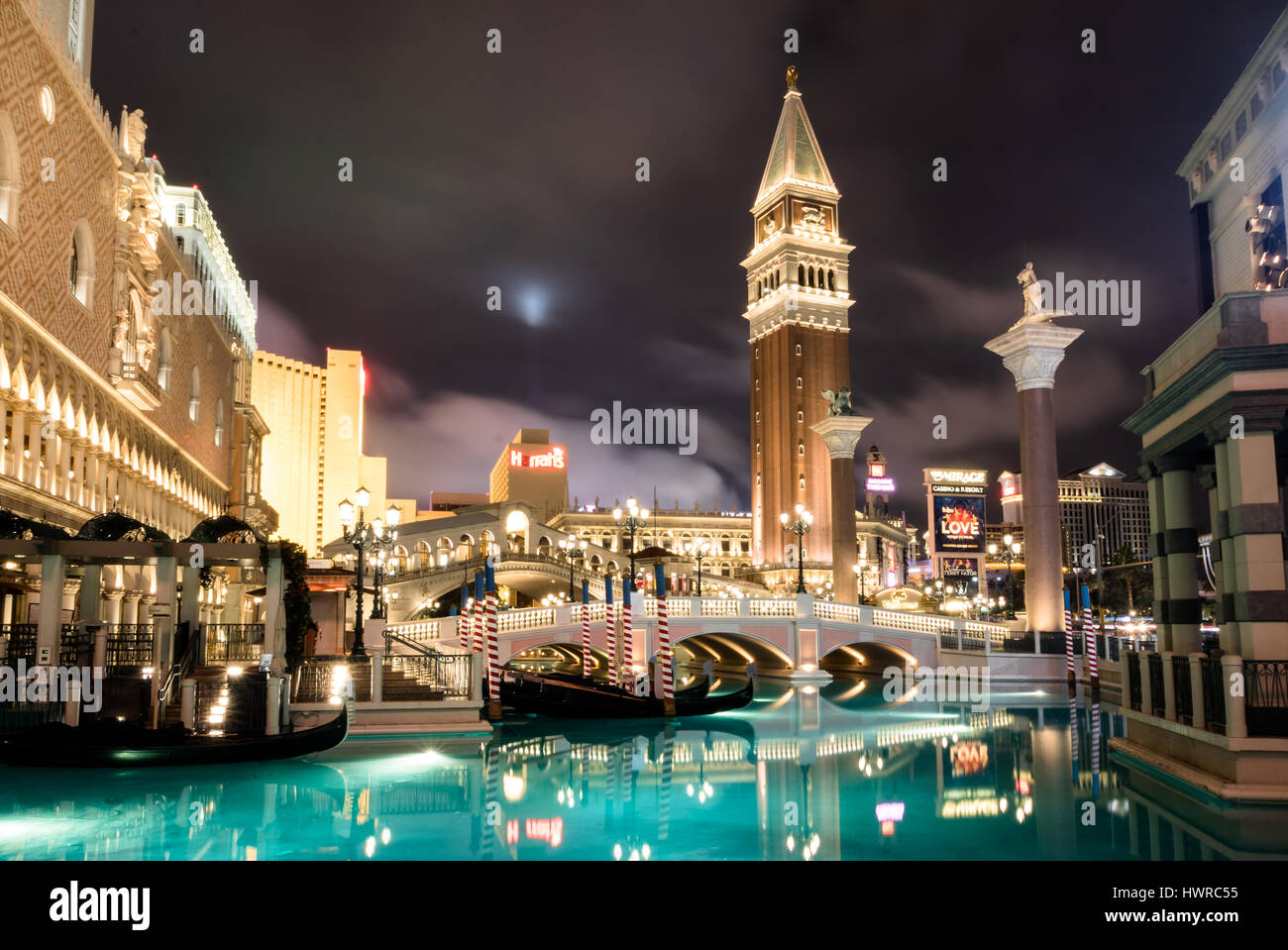 Grand Canal des Venetian Hotel Casino in der Nacht - Las Vegas, Nevada, USA Stockfoto