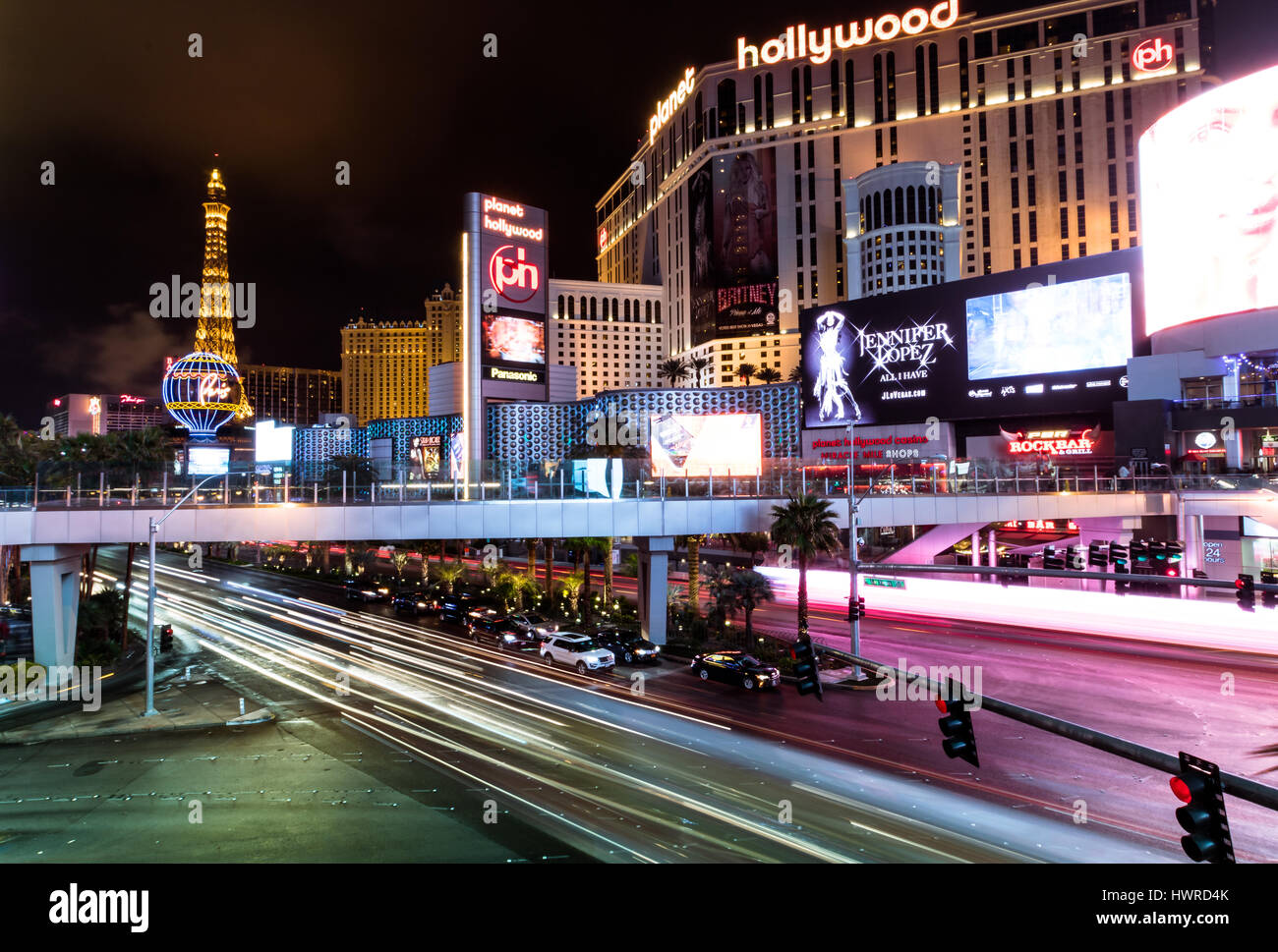 Las Vegas Strip und Planet Hollywood Hotel und Casino in der Nacht - Las Vegas, Nevada, USA Stockfoto