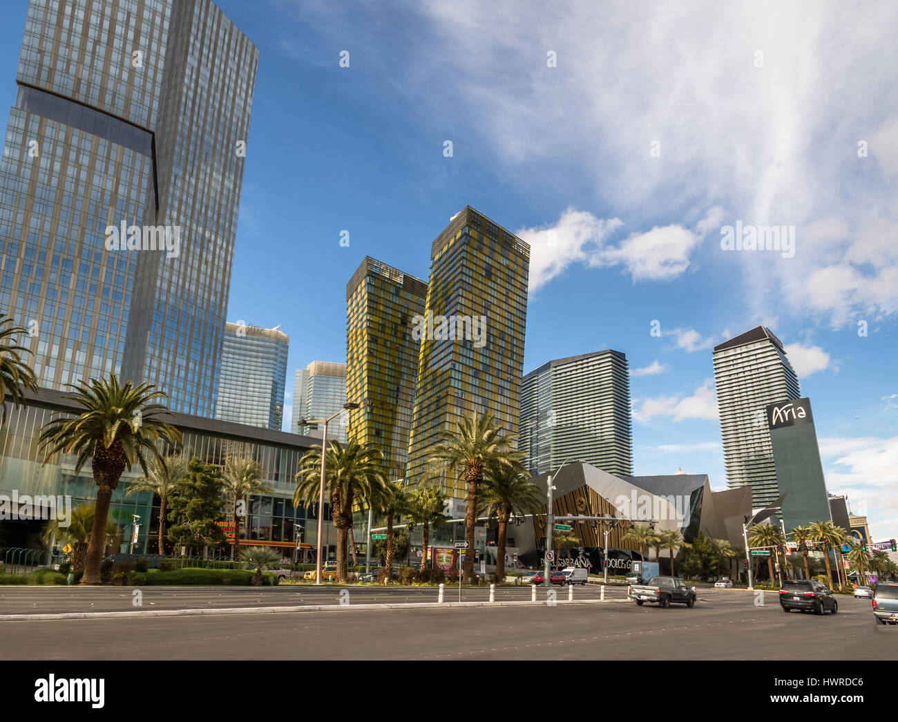 Las Vegas Strip und Aria Hotel and Casino - Las Vegas, Nevada, USA Stockfoto