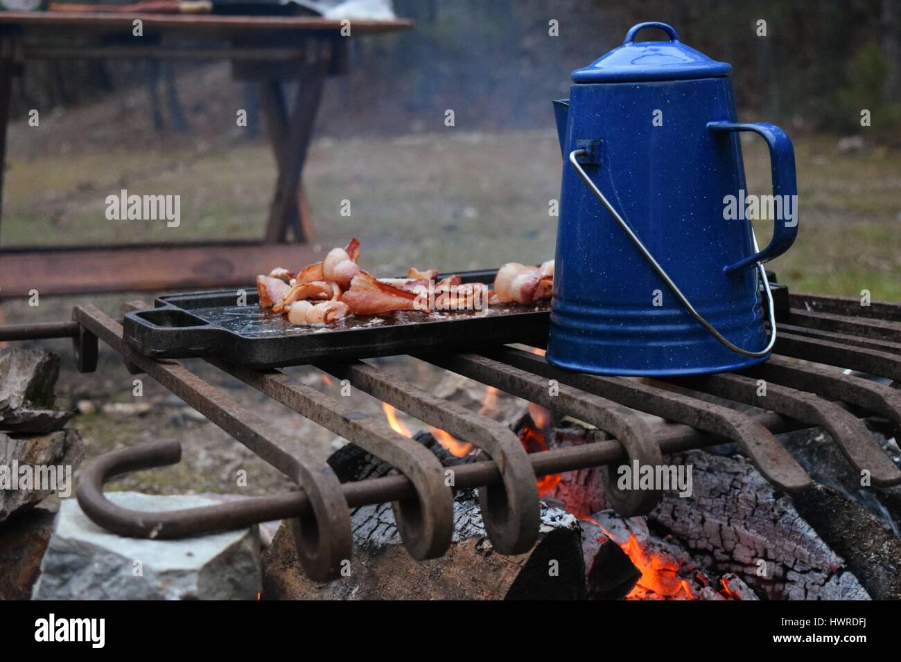 Am Lagerfeuer kochen Stockfoto