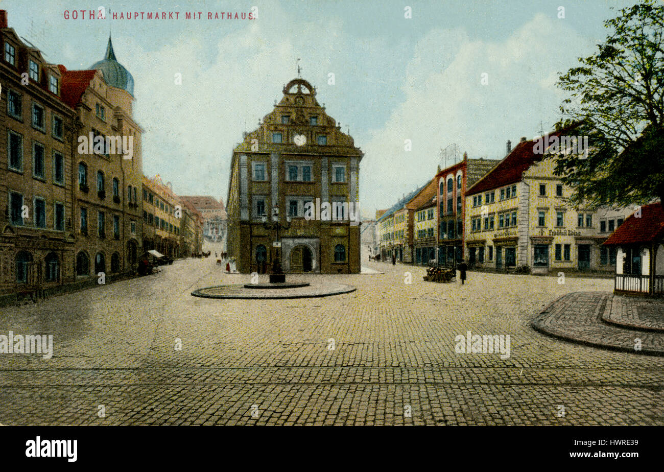 Rathaus von Gotha in Thüringen. Renaissance-Gebäude aus dem Jahr 1567 auf alten mittelalterlichen Handelsweg Stockfoto