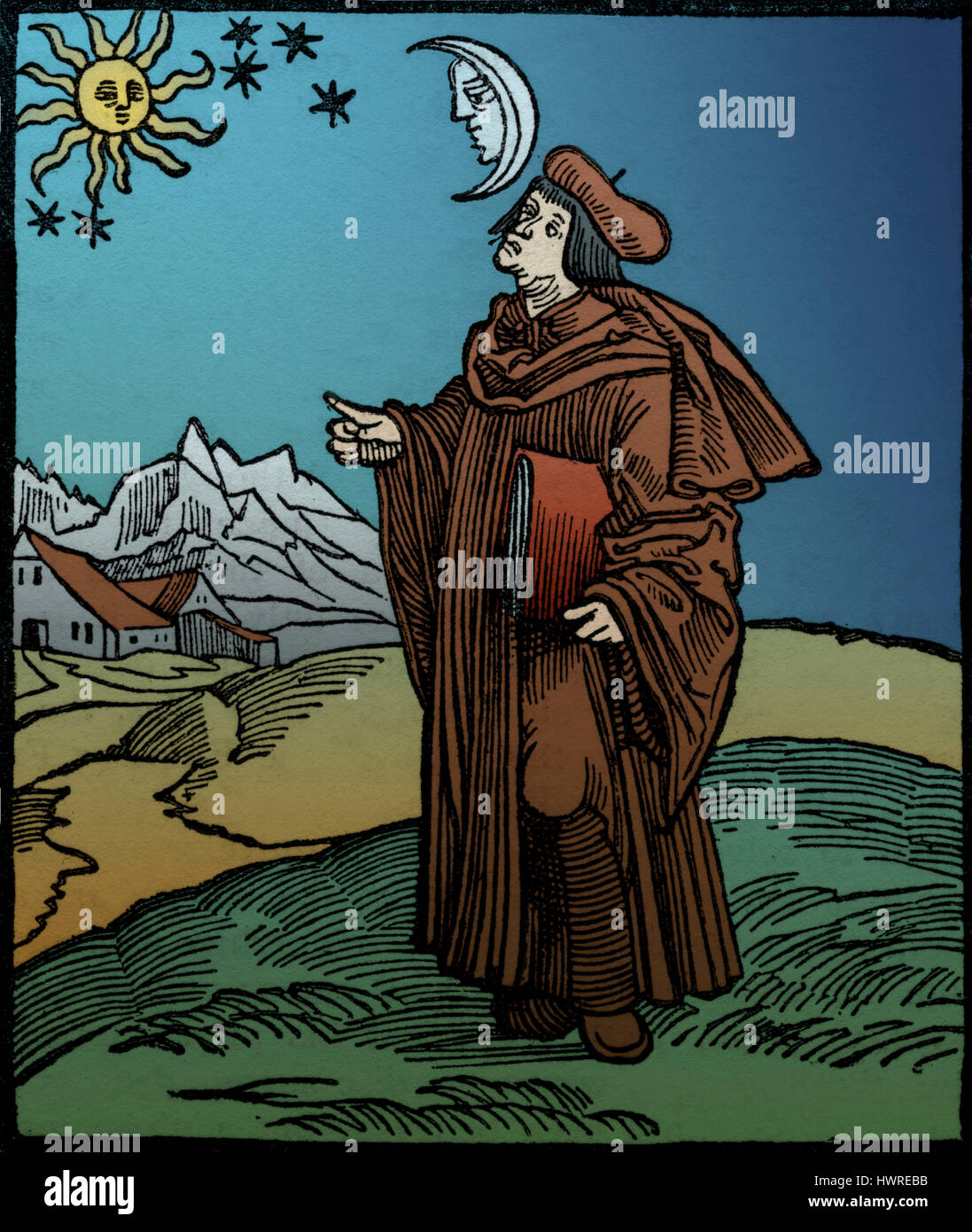 17. Astronom tätig in Beobachtung. Stockfoto