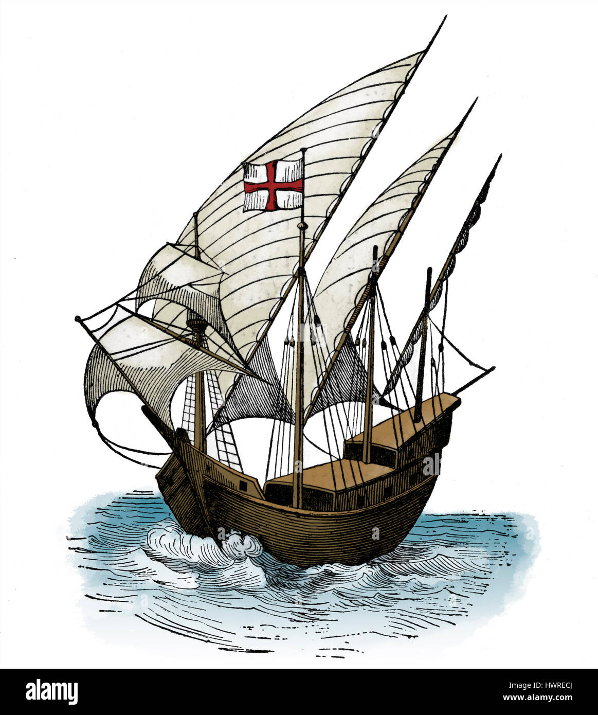 Karavelle des 15. Jahrhunderts. Schiff von Piraten verwendet. (Jurien De La Graviere) Stockfoto