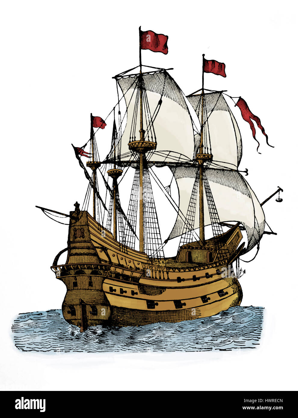Galeone des 15. Jahrhunderts. Schiff von Piraten verwendet. Stockfoto