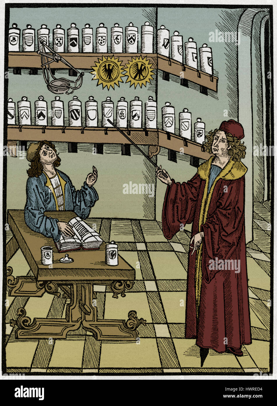Apotheker, 15. Jahrhundert deutsche Holzschnitt Stockfoto