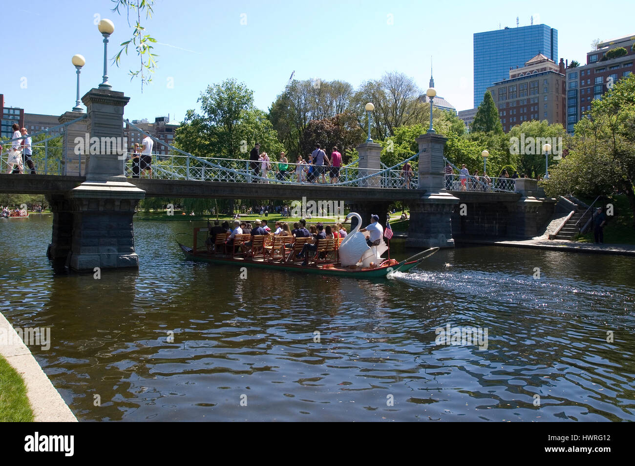 Boston Public Garden und einer historischen Swanboat, Boston, Massachusetts Stockfoto