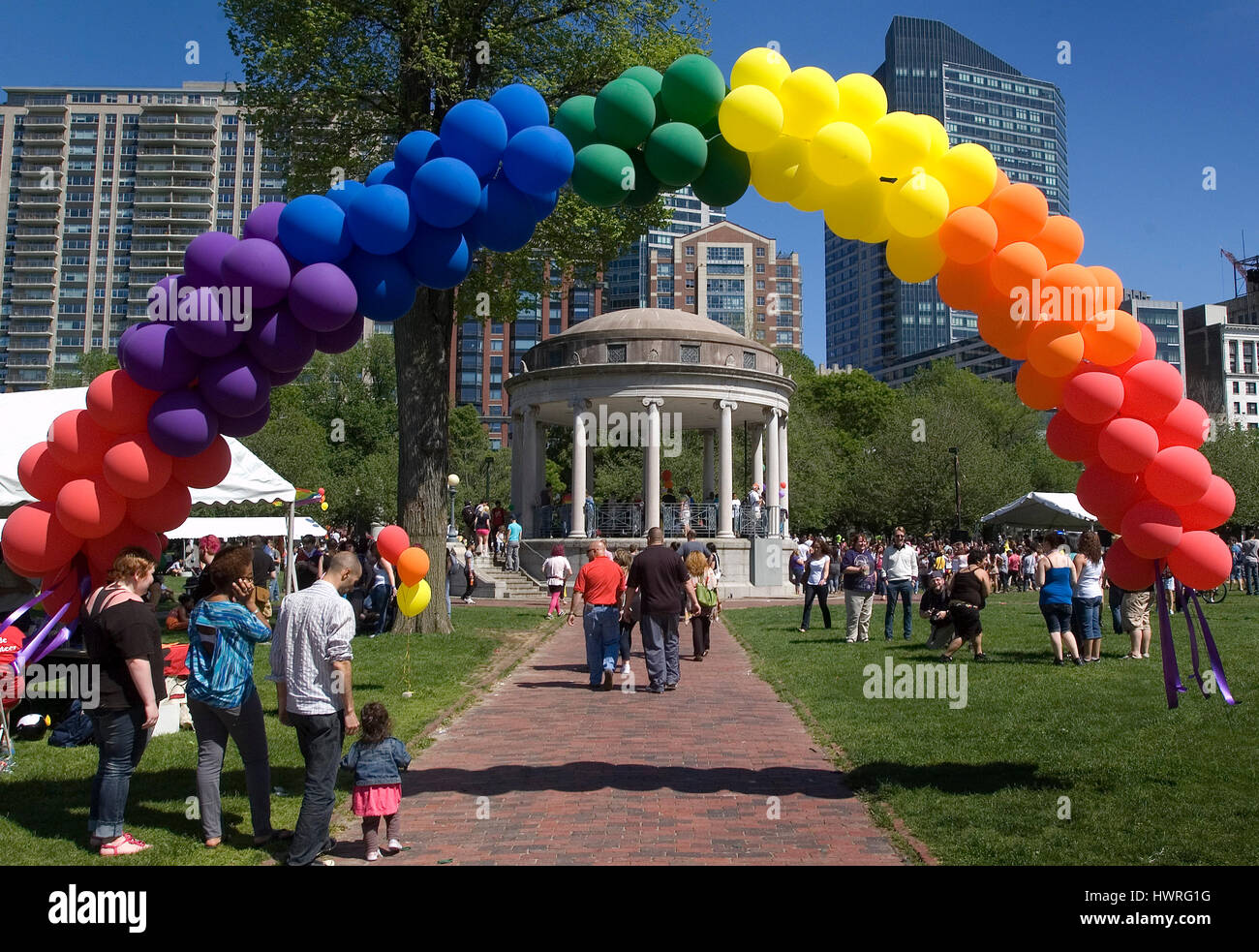 Der Pavillon am Boston Common während eines Regenbogen-Koalition Stockfoto
