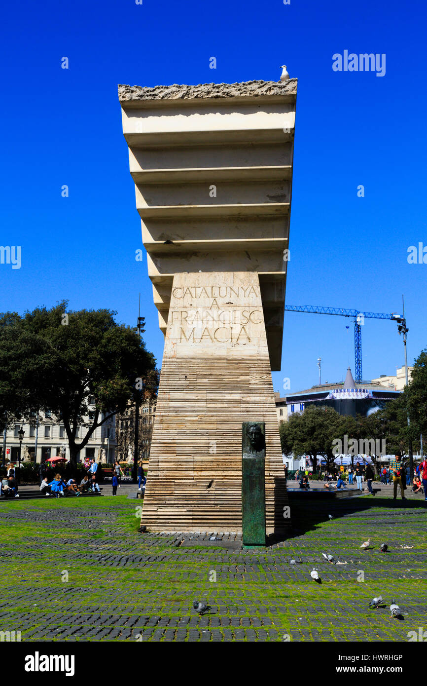 Catalunya A Francesc Macia Denkmal, Placa Catalunya, Barcelona, Katalonien, Spanien Stockfoto