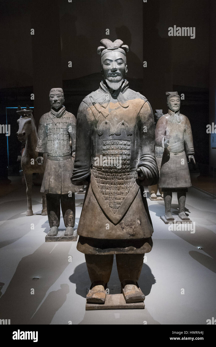 Singapur, antiken Zivilisationen Museum, Xian Chinesische Grab Figuren, Terra Cotta Warriors Stockfoto