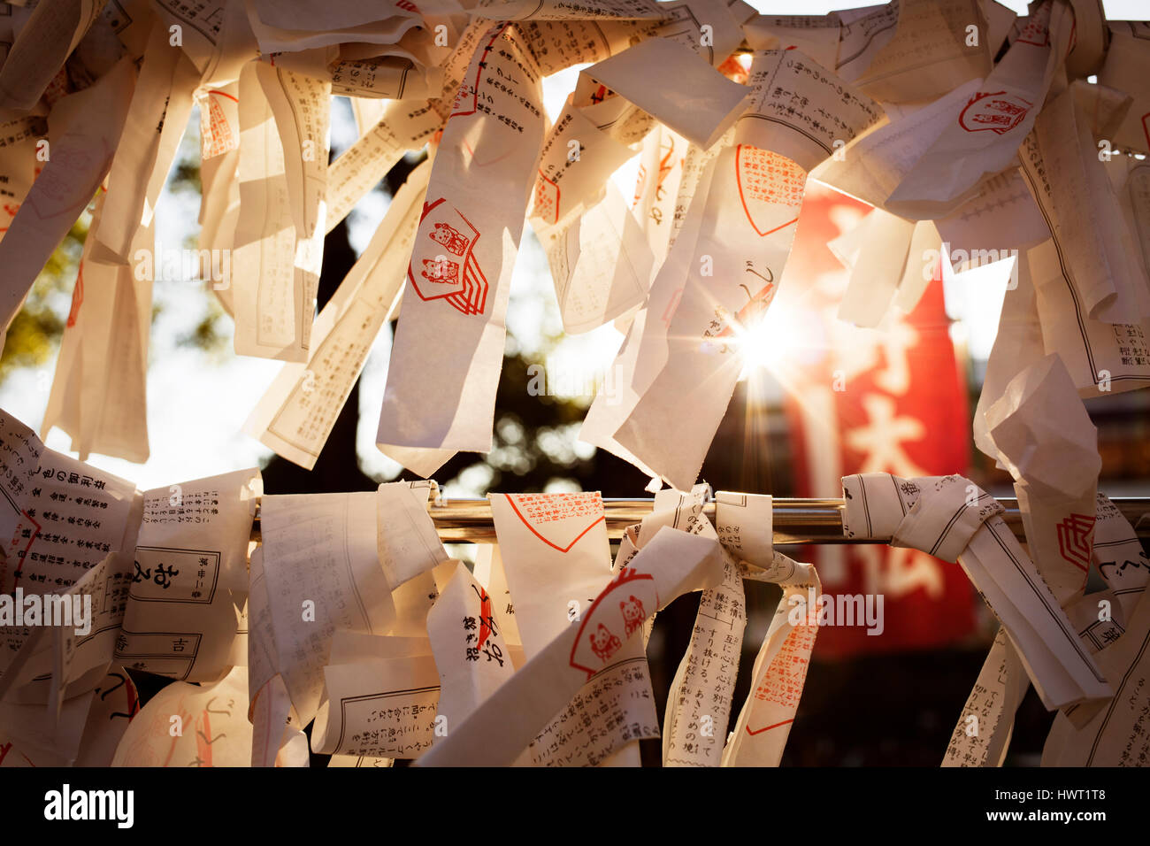 Close-up of Fortune Papier im Tempel Stockfoto