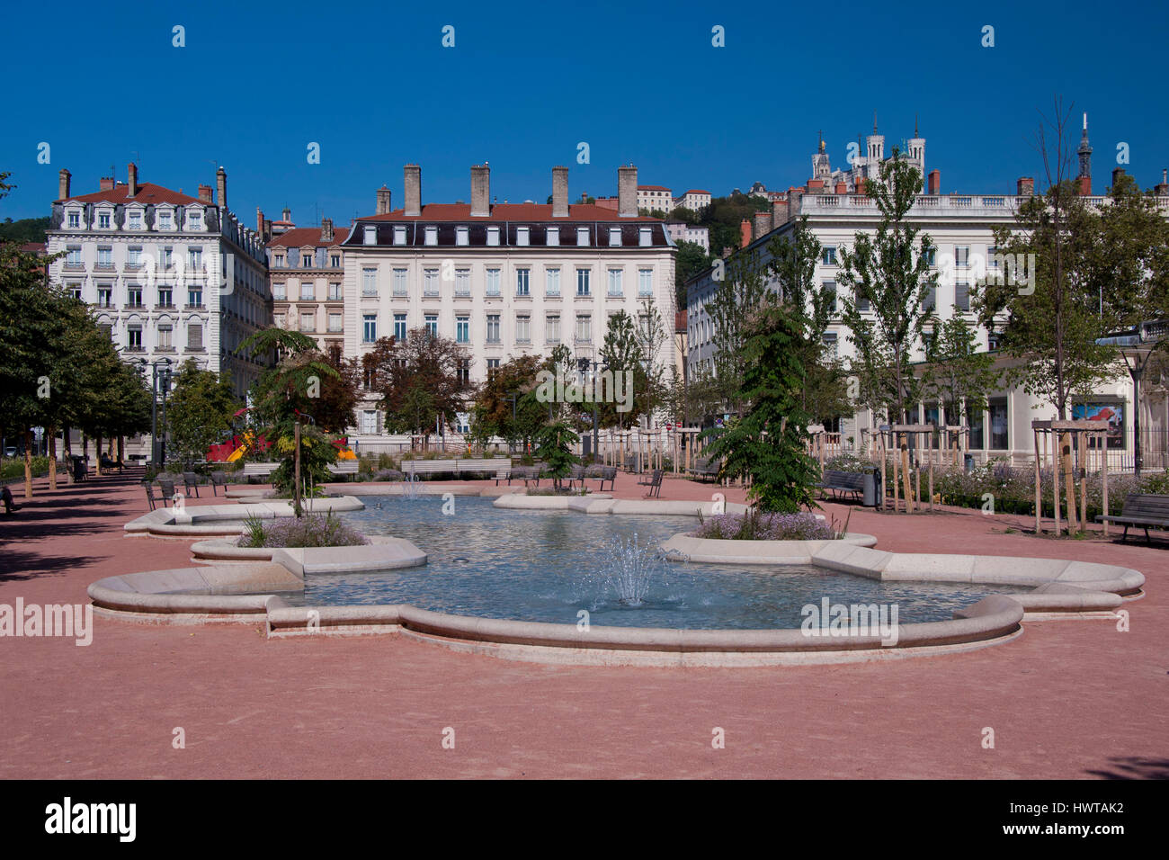 Brunnen in Place Bellecour, im Zentrum von lyon Stockfoto