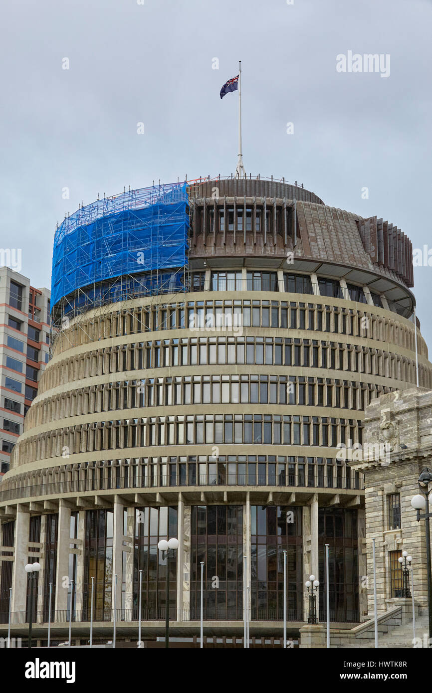 Parlamentsgebäude (Bienenstock) in Bau, Wellington, Neuseeland Stockfoto