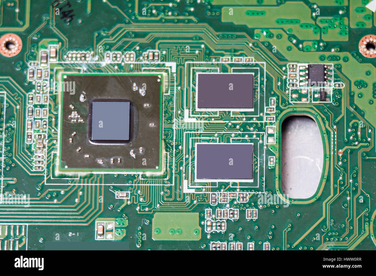 Nahaufnahme der elektronischen Platine mit Chips und Prozessoren, Mainboard  Laptop Computer Motherboard, CPU und Grafik-Card-Regelung des  elektronischen co Stockfotografie - Alamy
