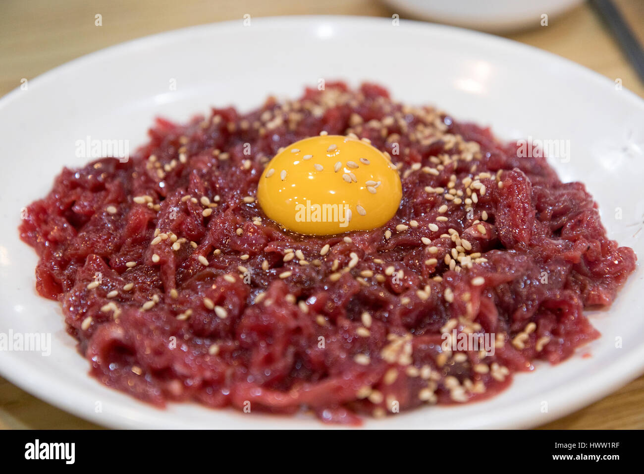 Korea traditionelle Ausdauer Lebensmittel: rohes Rindfleisch Stockfoto