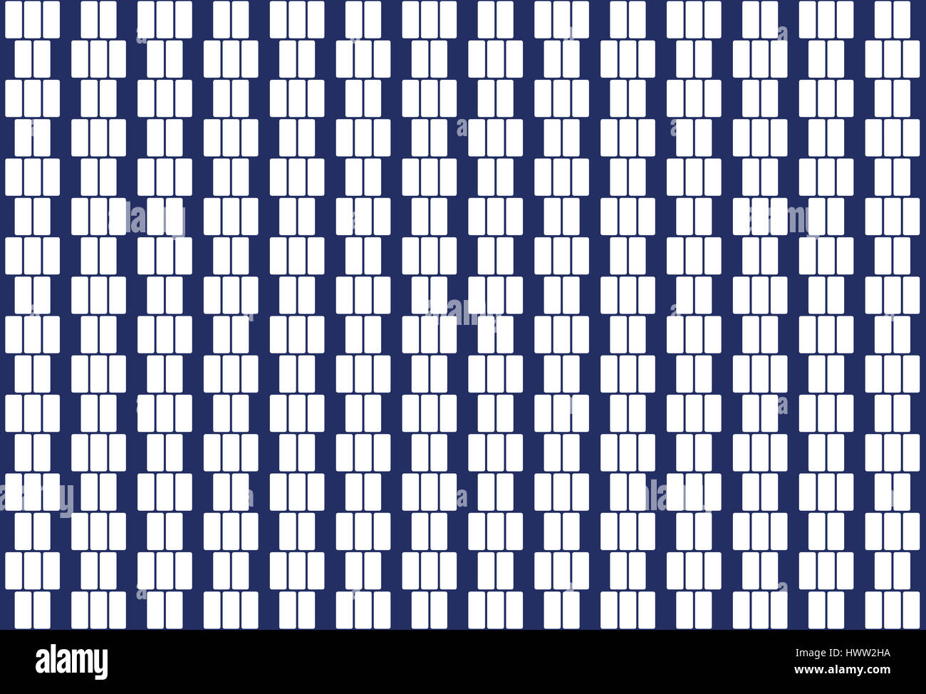 Weiße Rechtecke in einer Reihe. Muster und nahtlose Fliese. Textil-Design und Hintergrund. Abbildung auf blauem Hintergrund. Stockfoto