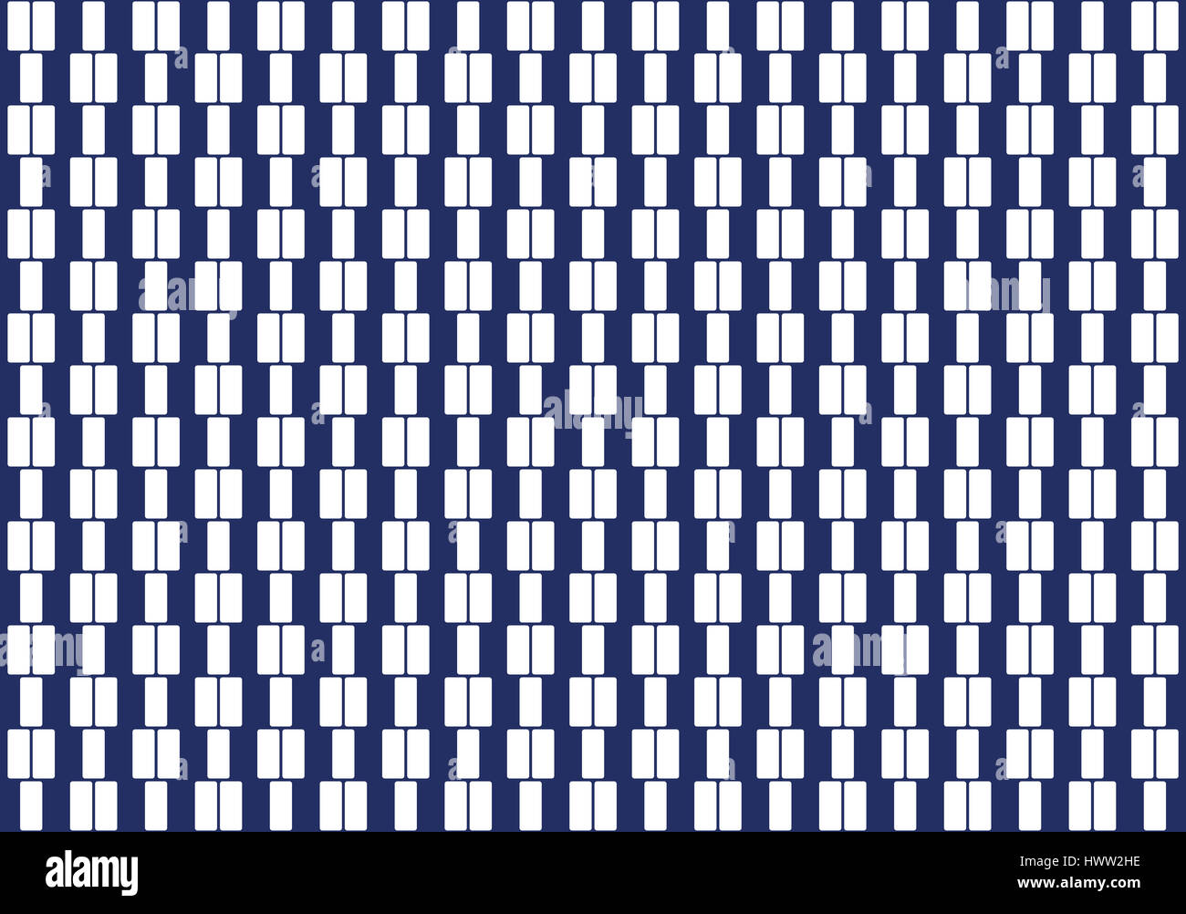 Weiße Rechtecke in einer Reihe. Muster und nahtlose Fliese. Textil-Design und Hintergrund. Abbildung auf blauem Hintergrund. Stockfoto