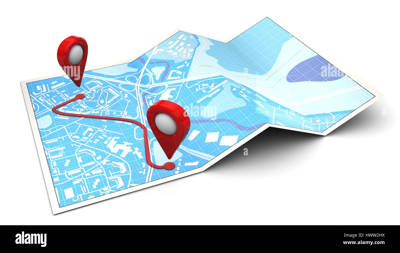 3D Darstellung der Karte mit Routenplaner Stockfoto