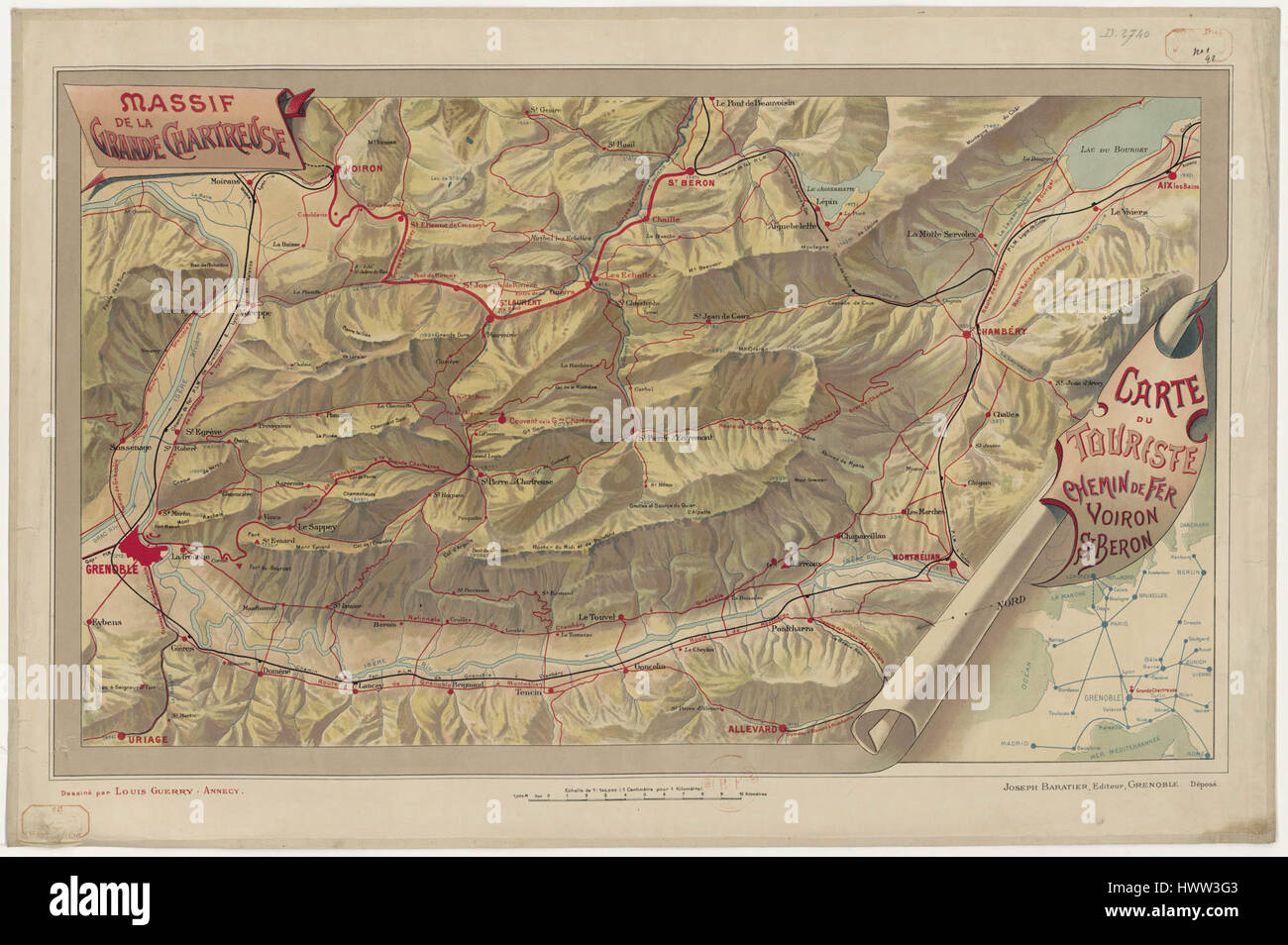 Carte Touristique du Massif De La Grande Chartreuse de 1897 Stockfoto