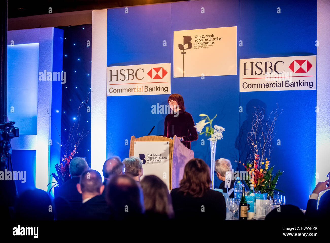 York, UK. 23. März 2017. Janet Straße-Porter CBE, Englisch Berühmtheit, Medien-Persönlichkeit, Journalist und Sender und aktuellen Moderator wenn ITV Loose Women, richtet sich an Mitglieder von York und North Yorkshire Chamber Of Commerce in ihrer jährlichen Dinner. Die Veranstaltung fand in der National Railway Museum und Ms Street-Porter sprach offen einem verpackten Publikum von Business-Männer und Frauen, Erinnerungen an ihre Erlebnisse und Gliederung ihrer Vision für Jahr100, eine Kampagne, die Gesellschaft zu 100 gesunde Jahre Leben vorbereiten soll. Foto Bailey-Cooper Fotografie/Alamy Live-Nachrichten Stockfoto