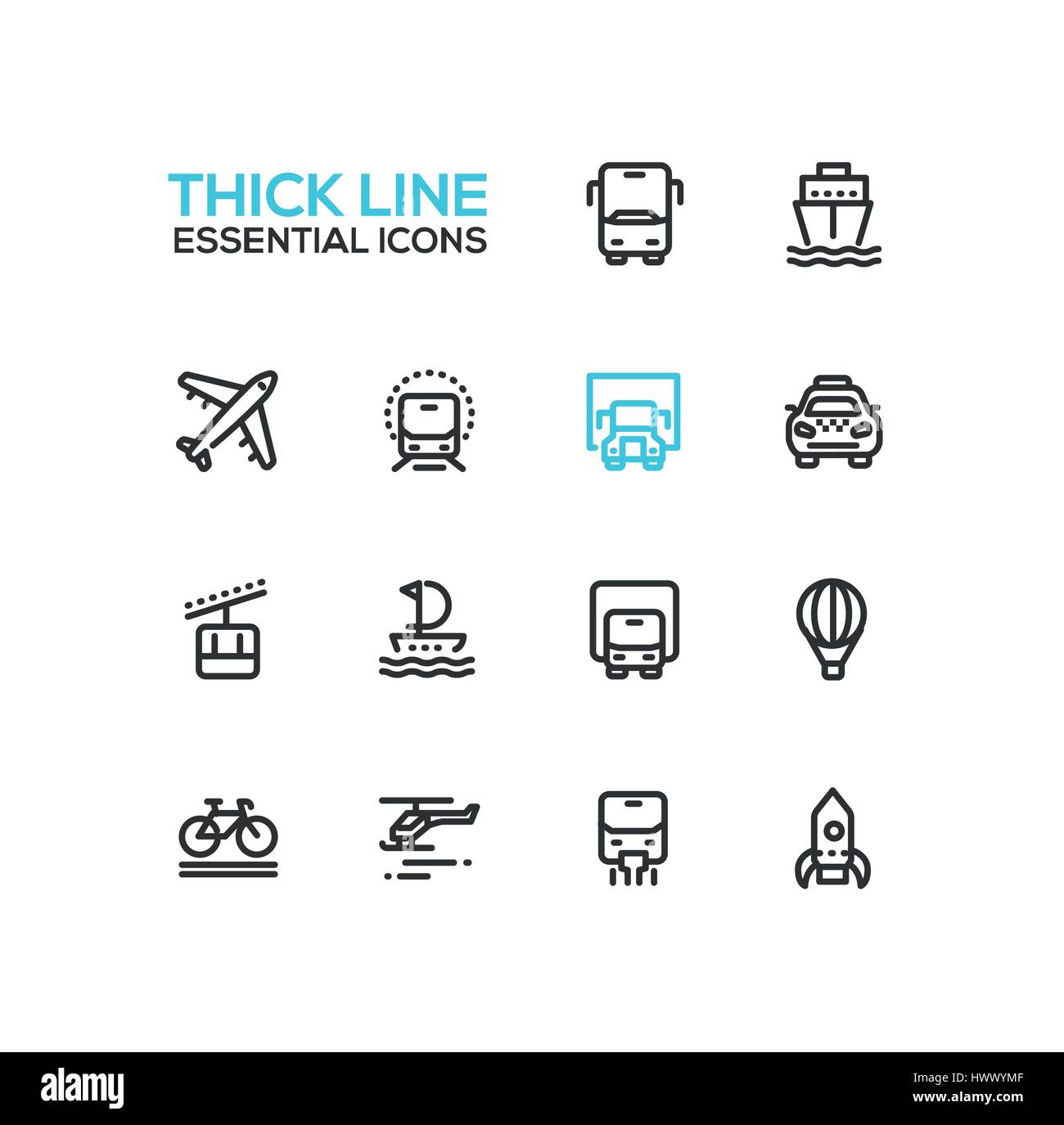 Transportgruppe - moderne Vektor einzelne dicke Linie-icons Stock Vektor