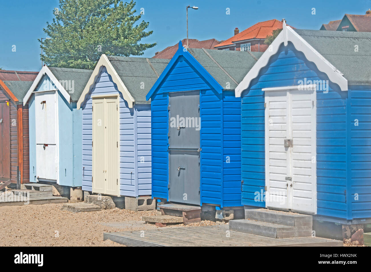 West Mersea, Strandhütten, Essex Stockfoto