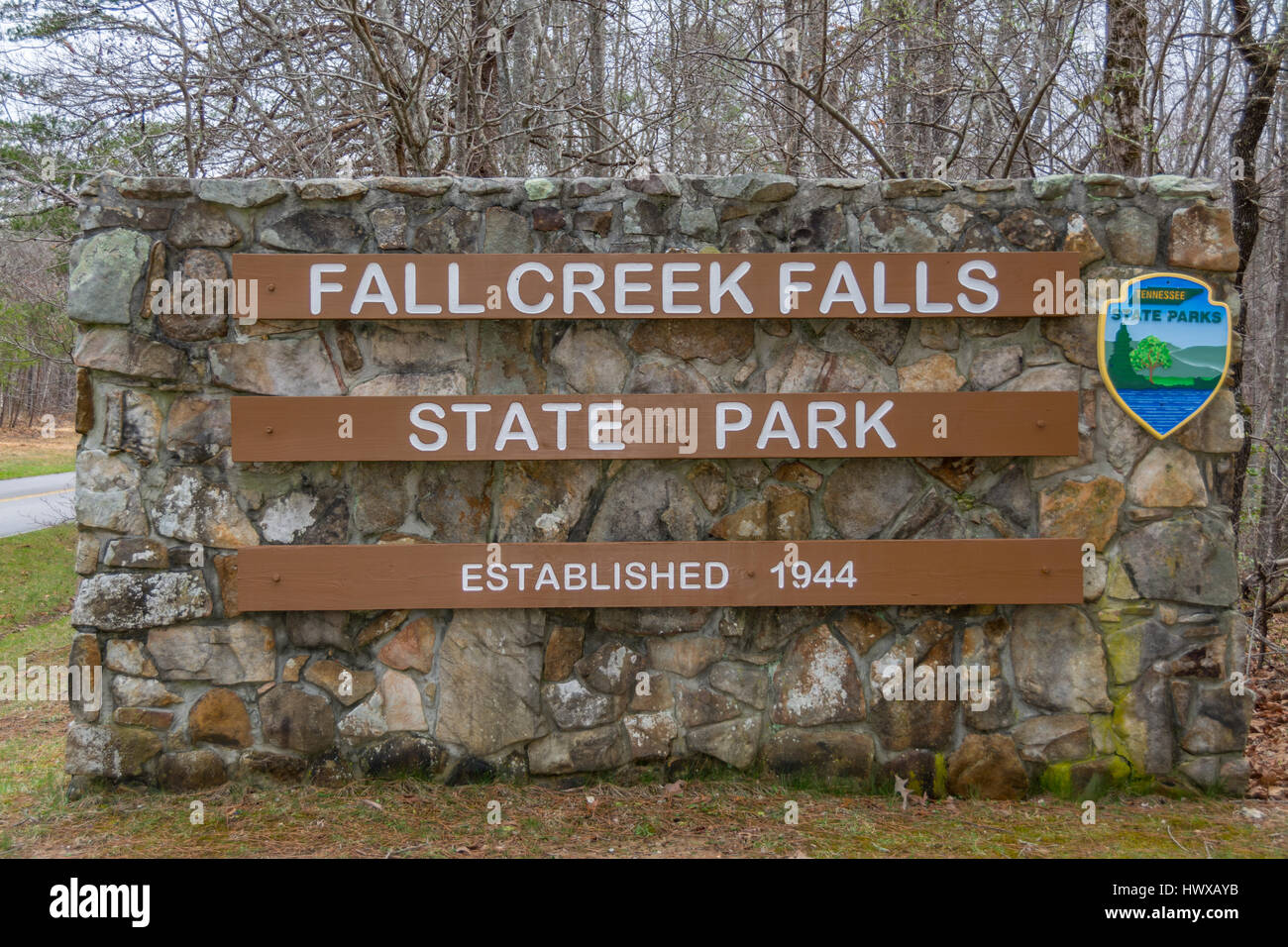 Zeichen für Fall Creek Falls State Park in Tennessee Stockfoto