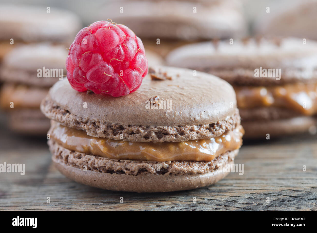 Schokolade Macarons Stockfoto