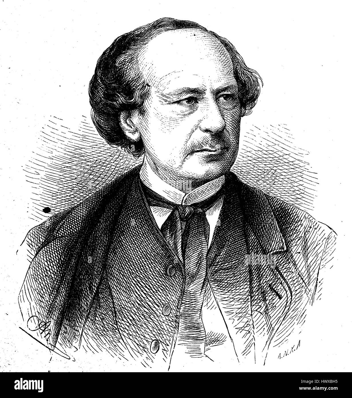 Ludwig Dessoir, ursprünglicher Name Leopold Dessauer, war 15. Dezember 1810 - 30. Dezember 1874, ein deutscher Schauspieler, Deutschland, Reproduktion eines Bildes, Holzschnitt aus dem Jahr 1881, digital verbessert Stockfoto