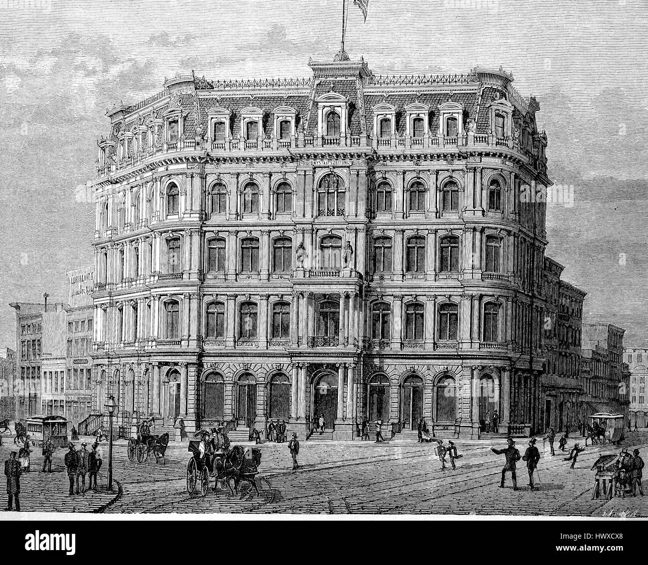 Das Gebäude des New York State Zeitung, der Workpalace in New York, Amerika, Reproduktion eines Bildes, Holzschnitt aus dem Jahr 1881, digital verbessert Stockfoto