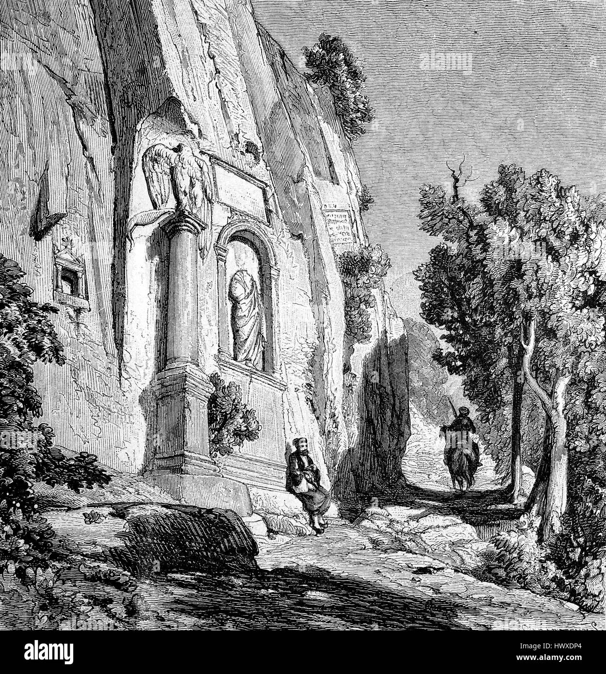 Ein Monument in Rock bei Amasserah, östlich von Römerstraße in Bithynien, Amasserah, Türkei Asien geschnitzt, Reproduktion eines Bildes, Holzschnitt aus dem Jahr 1881, digital verbessert Stockfoto