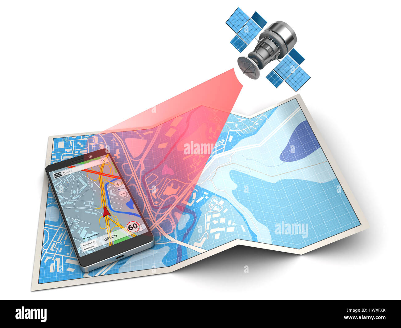 3D Abbildung des Handy Navigationskonzept Stockfoto