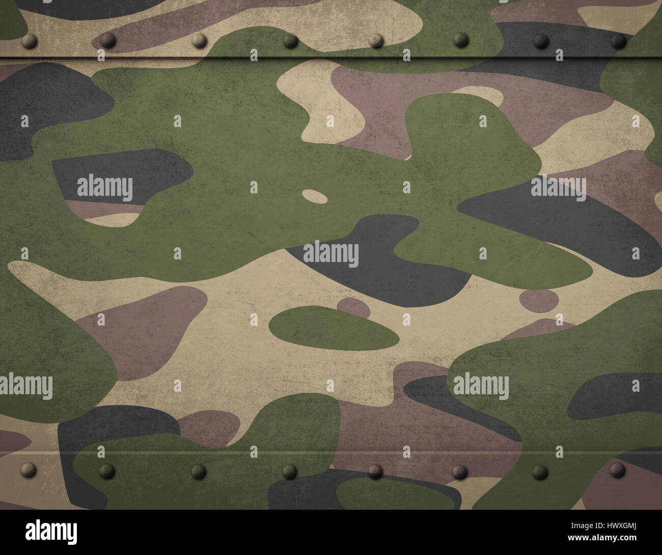Armee camouflage Metall Rüstung mit Nieten Hintergrund 3d illustration Stockfoto