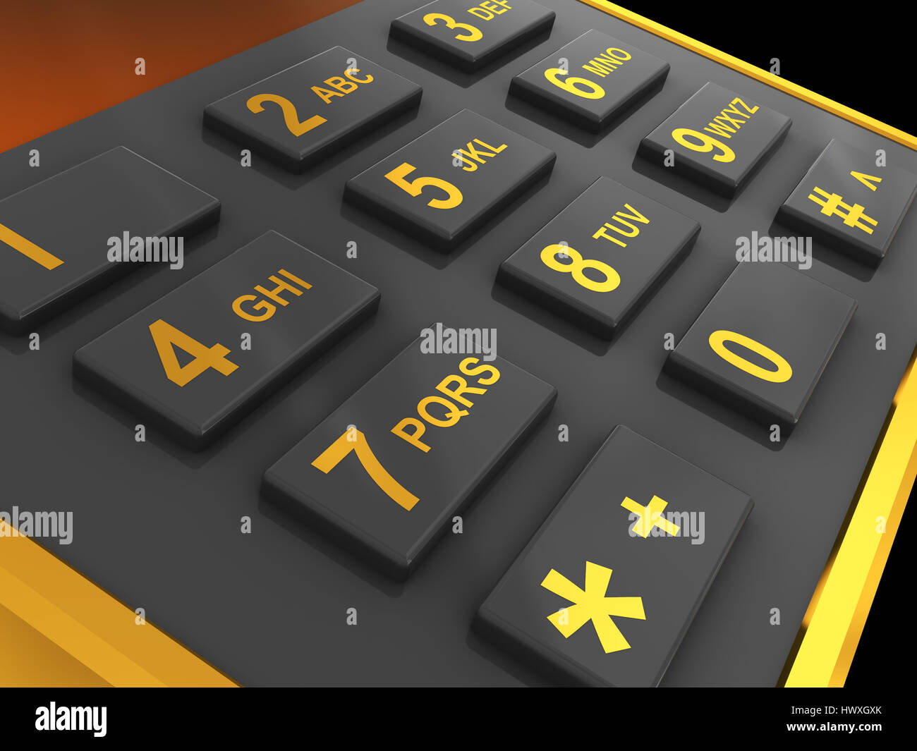 3D Abbildung des generischen Phone-Tastatur über schwarzen Hintergrund Stockfoto